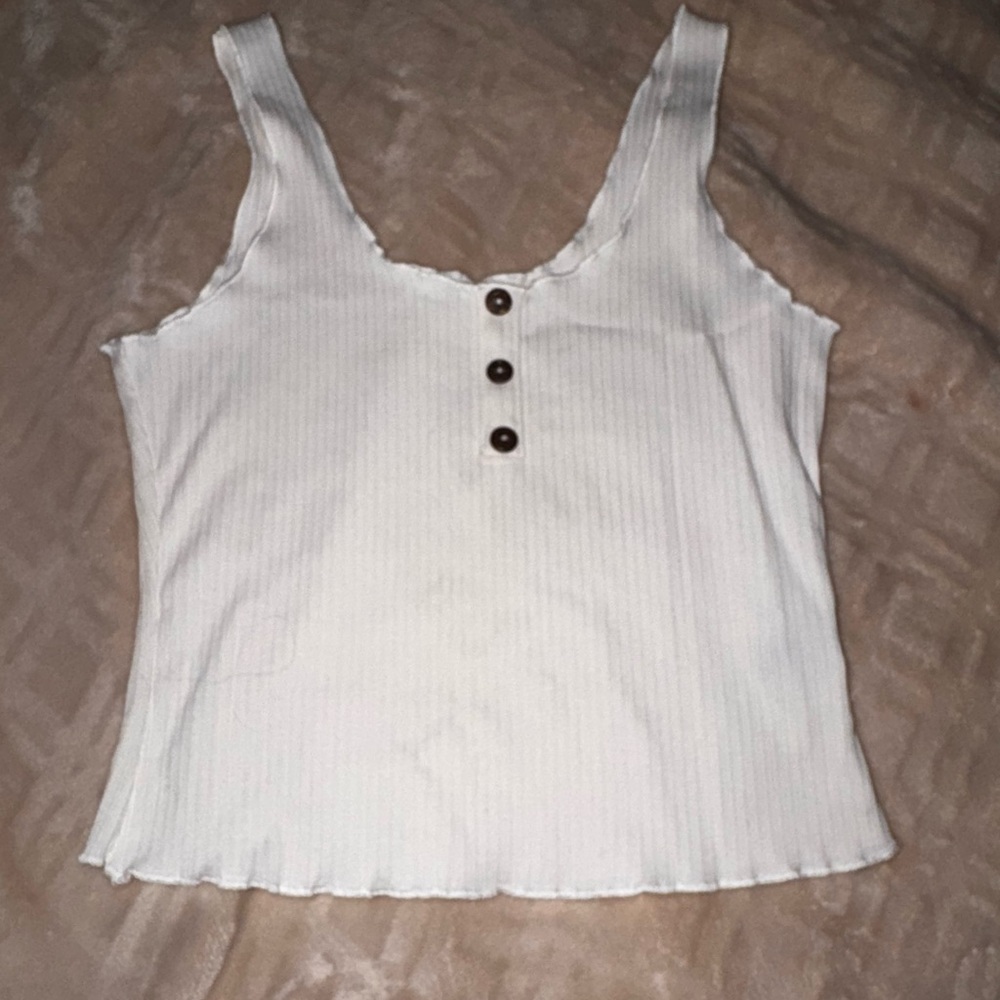 SHEIN White Ribbed Tank Top with Buttons